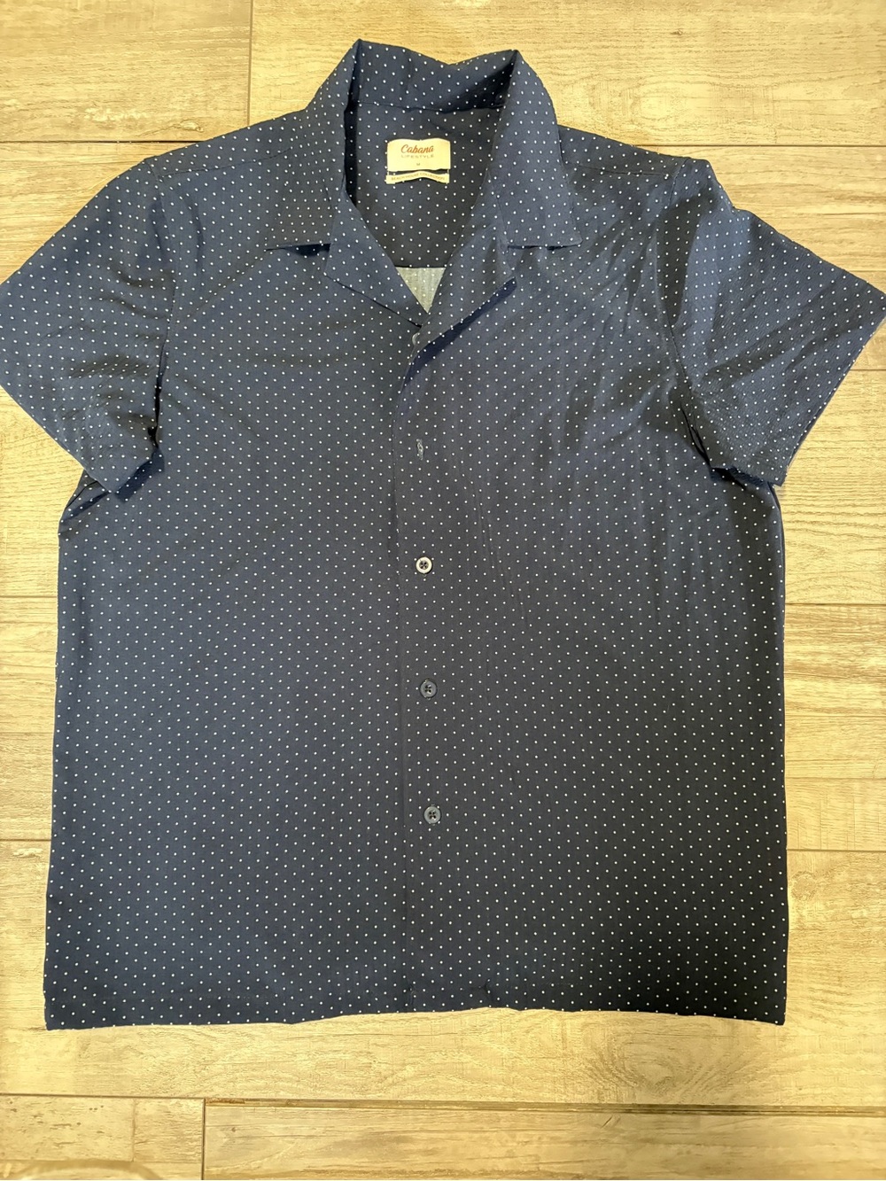 Cabana Life Navy Short Sleeve Camp Collar Shirt with White Micro Dots
